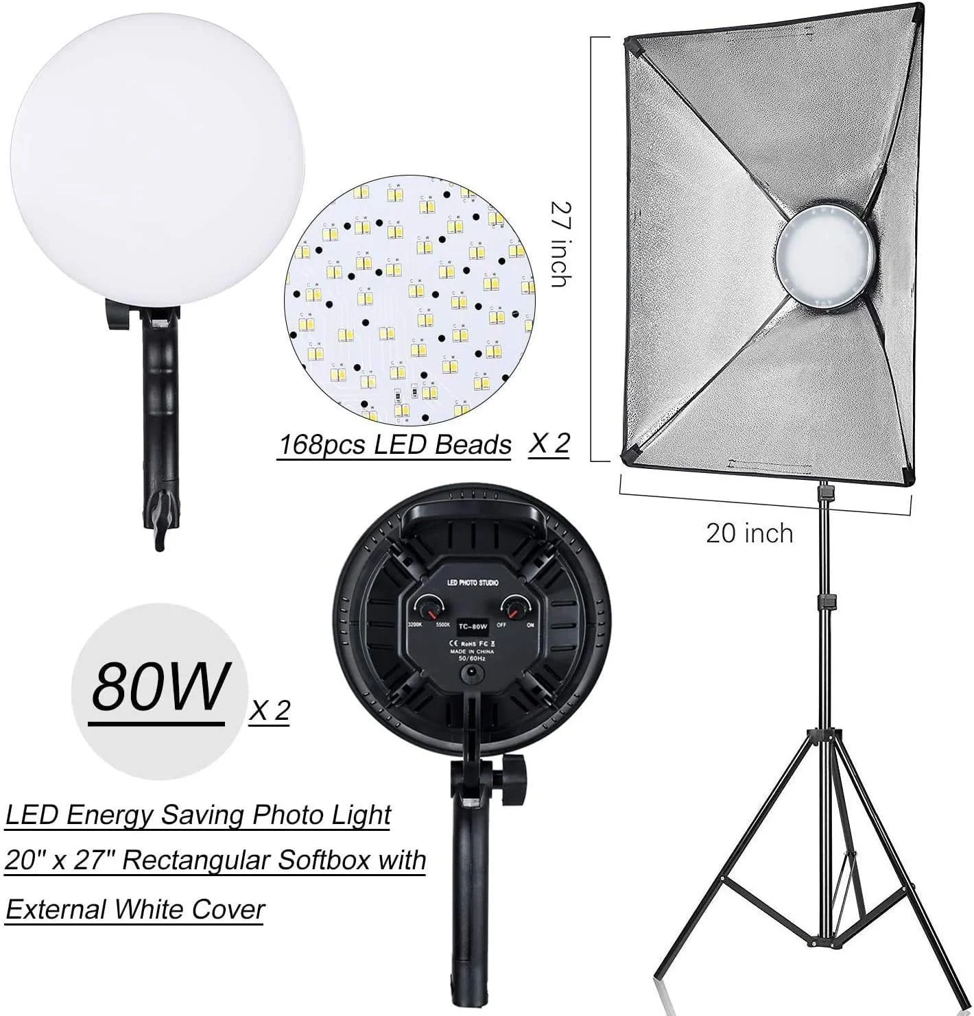 کیت نورپردازی سافت باکس 50x70 سانتی متر برای عکاسی، نورهای استودیویی مداوم 3x58W لامپ های LED 5500K برای پرتره، فیلم و تبلیغات، دوشاخه بریتانیایی lsmaa (رنگ، کیت سافت باکس LED 58W)، 80W L...