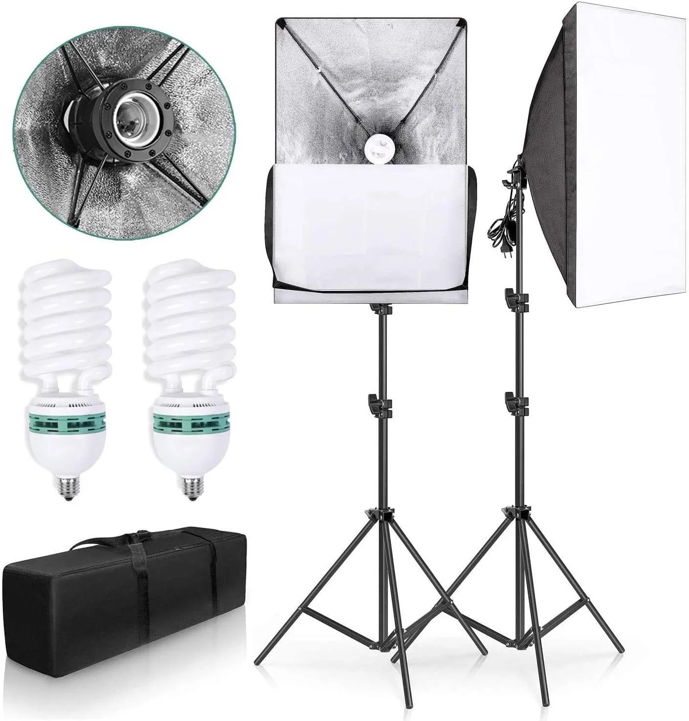 کیت نورپردازی استودیویی سافت باکس با 2 عدد لامپ 135 وات 5500K، سافت باکس های 50x70 سانتی متری، پایه نور 2 متری + کیف حمل برای عکاسی پرتره و محصول lsmaa (سایز، سافت باکس 2x 135W...