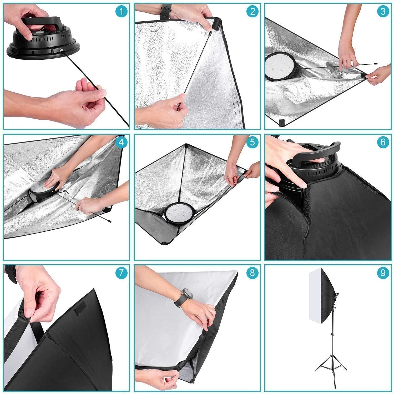 کیت نورپردازی سافت باکس 50x70 سانتی متر برای عکاسی، نورهای استودیویی مداوم 3x58W لامپ های LED 5500K برای پرتره، فیلم و تبلیغات، دوشاخه بریتانیایی lsmaa (رنگ، کیت سافت باکس LED 58W)، 80W L...