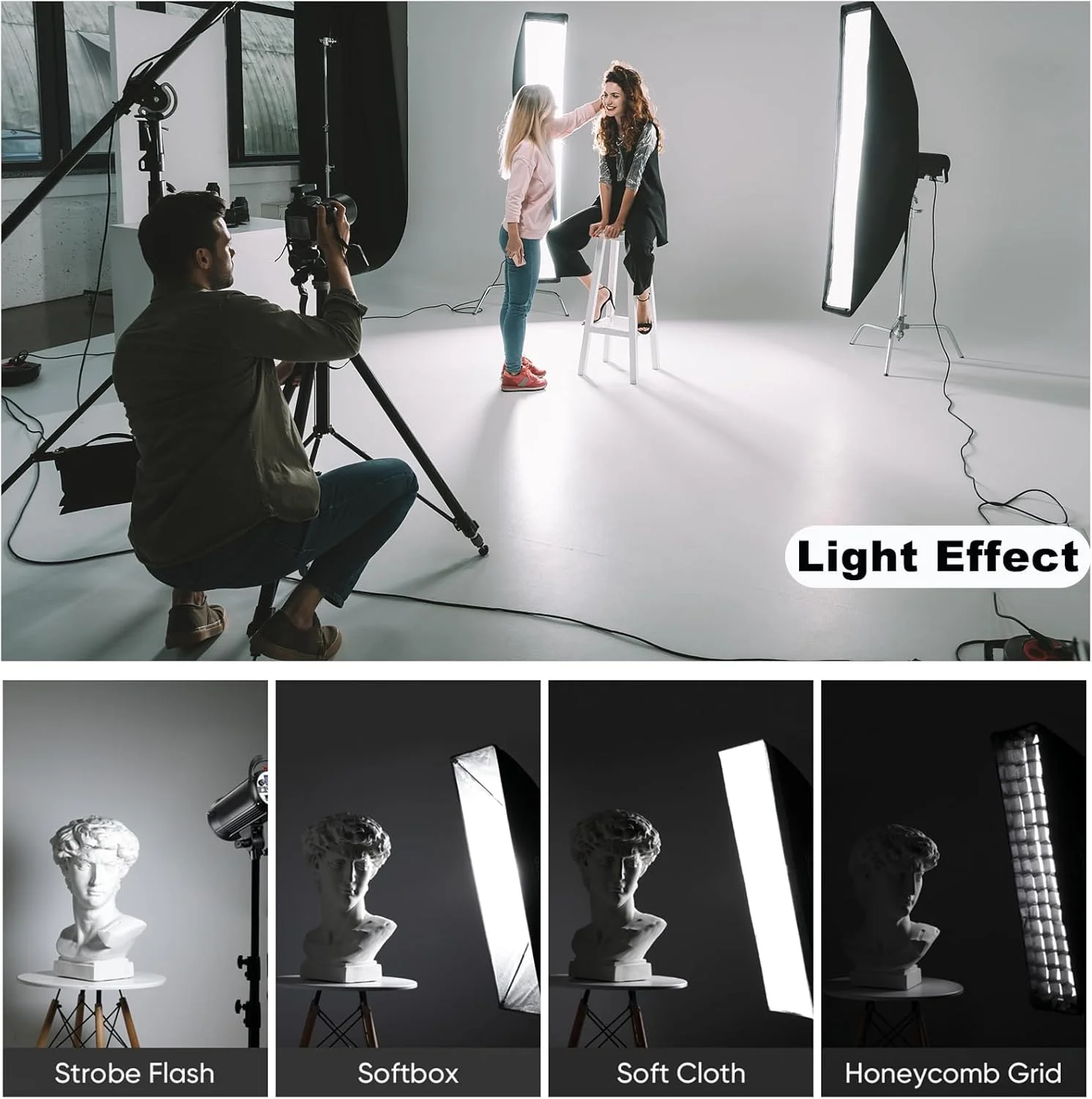 نرم باکس نواری گودکس، 2 عدد FW35x160cm 14"x63" مانت بوئنز به همراه شبکه لانه زنبوری، مانت بوئنز برای فلاش استودیویی، نورپردازی اسپیدلایت، عکاسی پرتره و محصول