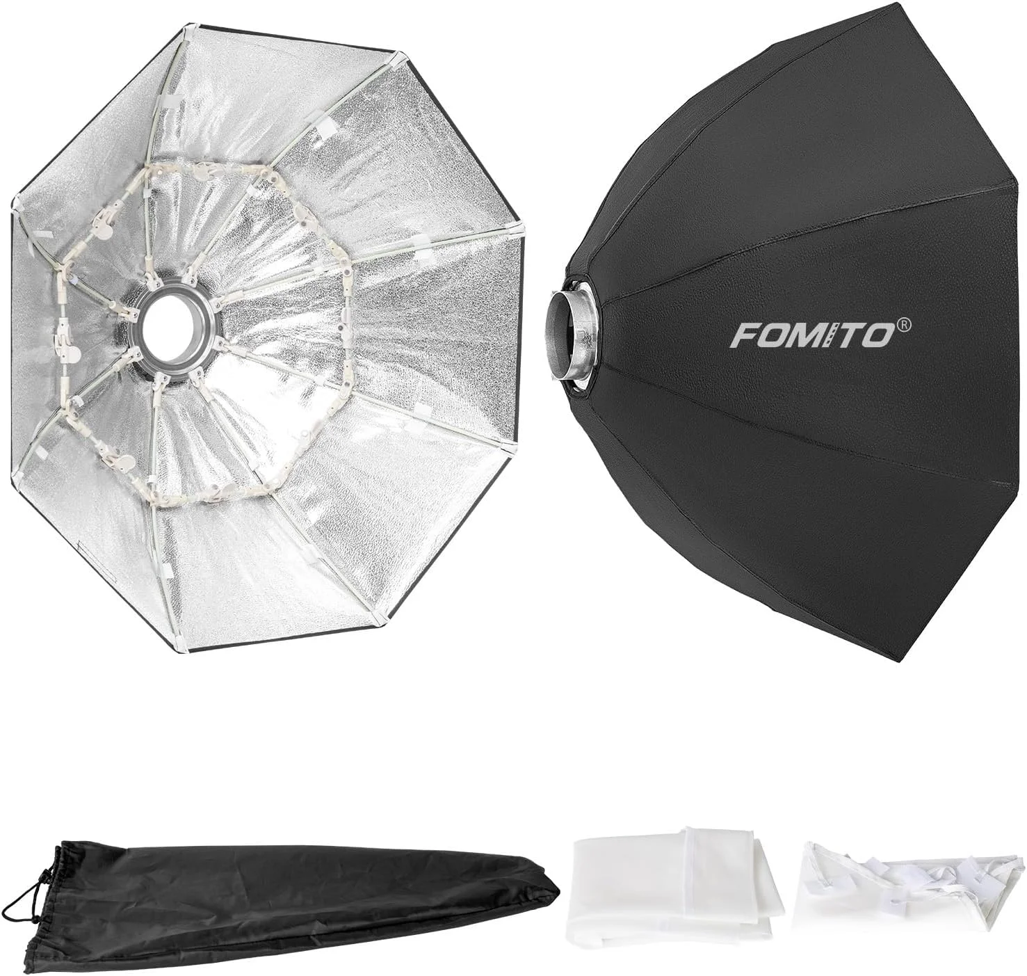 سافت باکس هشت ضلعی پارابولیک تاشو سریع FOMITO با قطر 80 سانتی متر به همراه گرید لانه زنبوری و مانت بوئنز برای فلاش استودیویی
