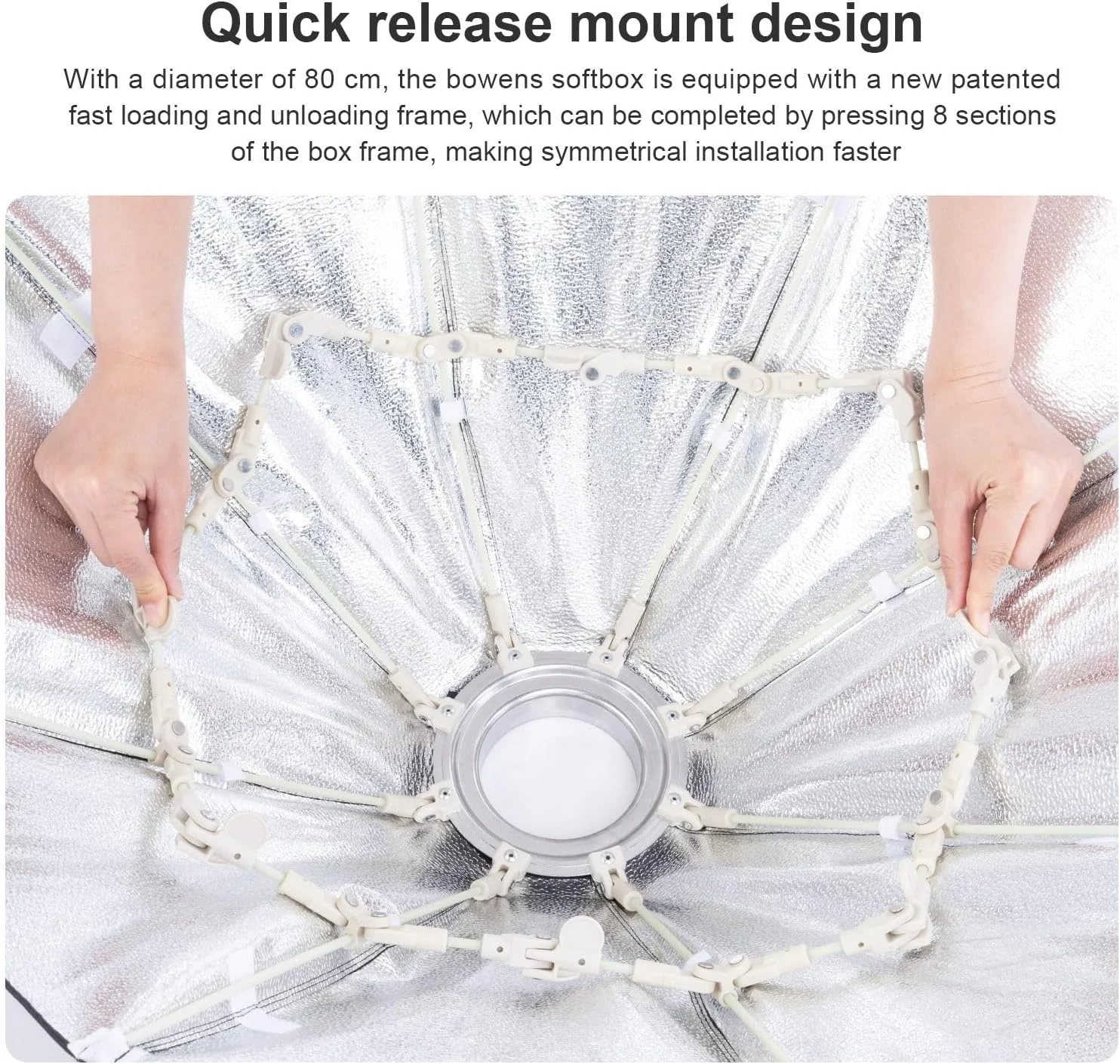 سافت باکس هشت ضلعی پارابولیک تاشو سریع FOMITO با قطر 80 سانتی متر به همراه گرید لانه زنبوری و مانت بوئنز برای فلاش استودیویی