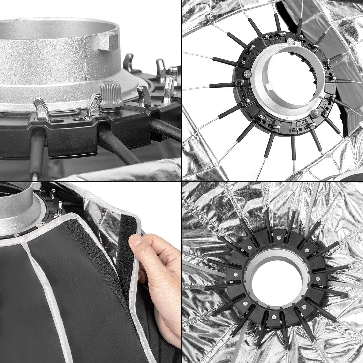 نرم باکس پارابولیک FOMITO سایز 90 سانتی متر با نصب سریع، سافت باکس عمیق III به همراه گرید لانه زنبوری و مانت بوئنز