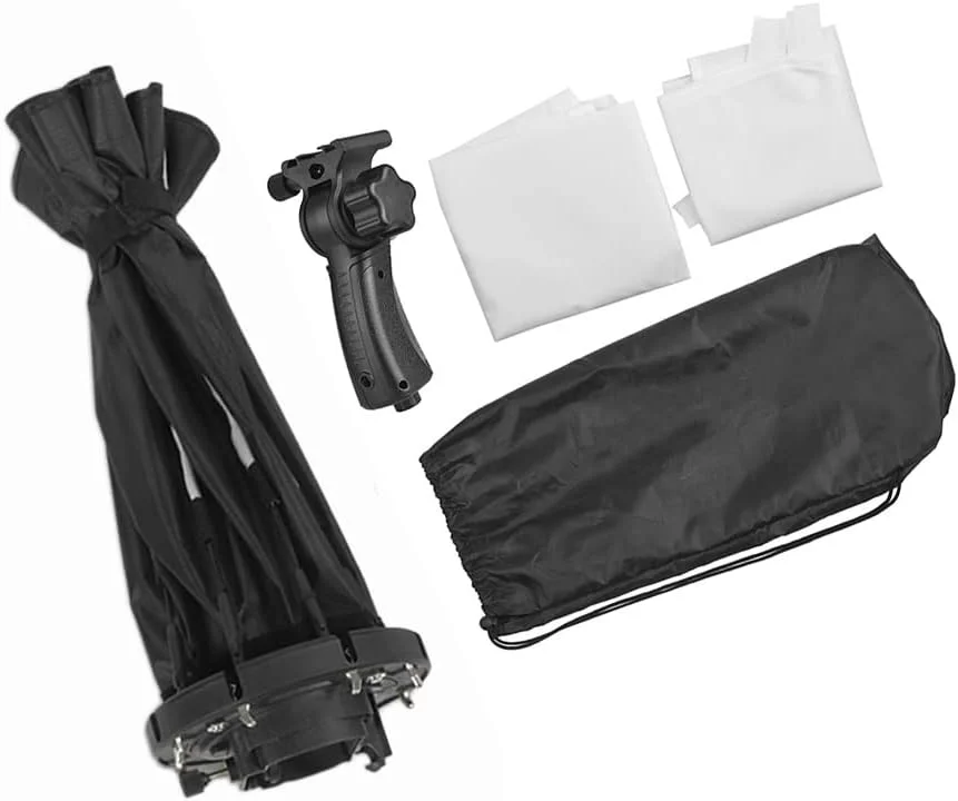 سافت باکس هشت ضلعی تاشو 120 سانتی متری KS120 با پارچه نرم، دسته و کیف حمل برای فلاش های روی دوربین