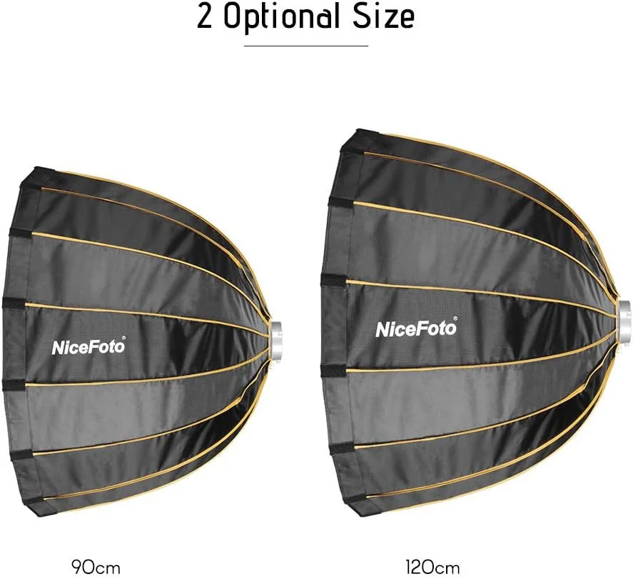 نرم باکس چتری سهموی عمیق تاشو با نصب سریع LED 90 سانتی متری به همراه گرید و کیف حمل برای فلاش های مانت بوونز مناسب برای استودیو عکاسی