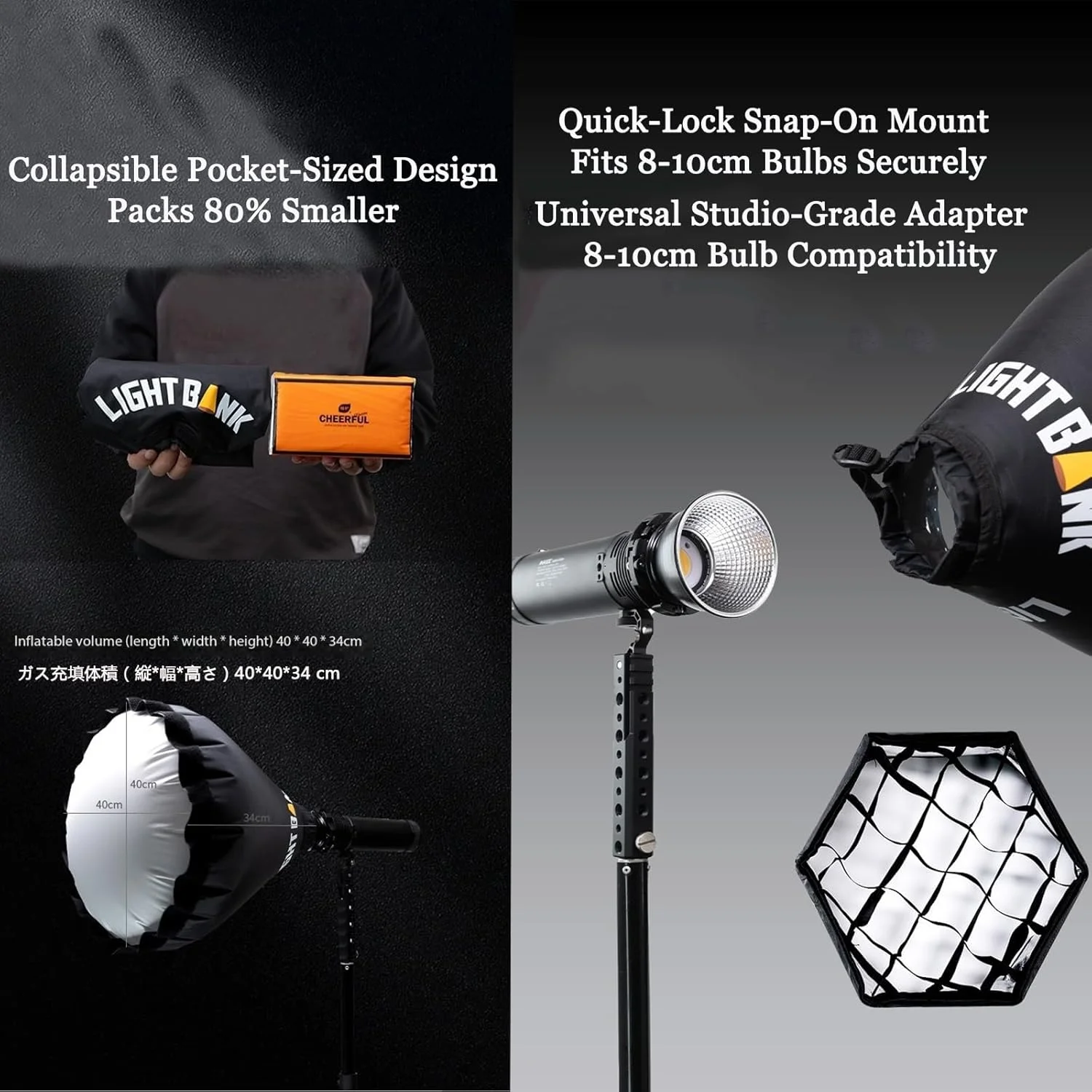 نرم باکس بادی کوچک Flynoodle AIR Dome 40 | فوق العاده سبک (137 گرم) برای نورهای COB 100 وات | طراحی ضد نشت 5 روزه، بدون نیاز به اسکلت | نورپردازی فوری عکاسی