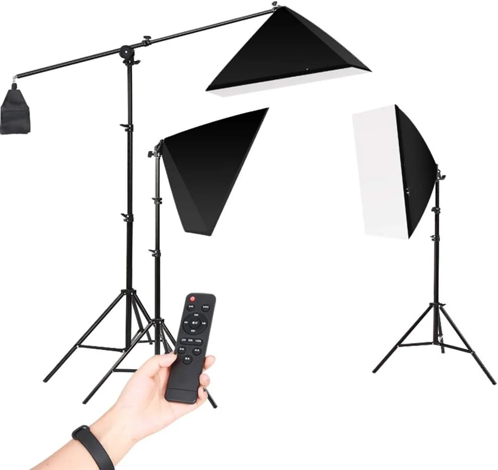 QSTF ست نورپردازی مداوم LED 3 تکه، کیت استودیویی عکسبرداری سافت باکس، تجهیزات عکاسی با لامپ برای عکسبرداری، فیلمبرداری، پرتره