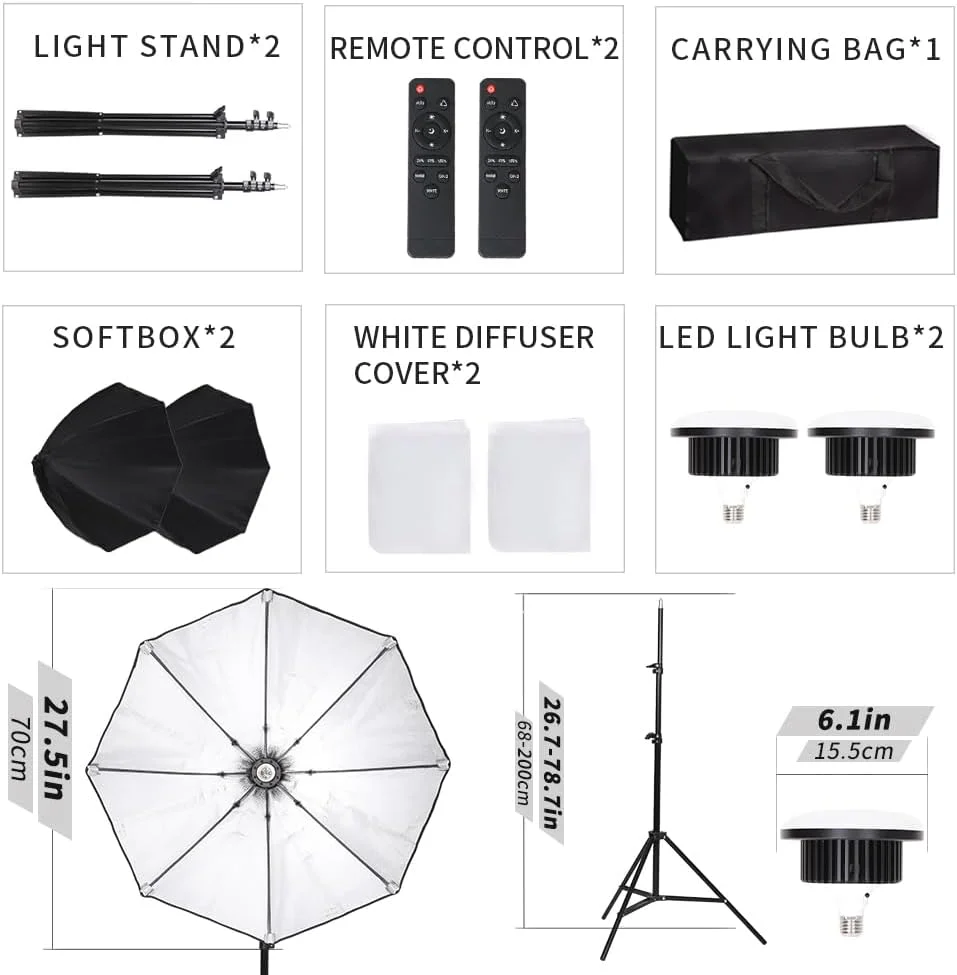 کیت نورپردازی سافت باکس هشت ضلعی، نورپردازی مداوم حرفه ای عکاسی لامپ ال ای دی 85 وات 3000-6500K تجهیزات استودیوی عکس عکاسی پرتره، ضبط ویدئو، نور پرکننده پخش زنده