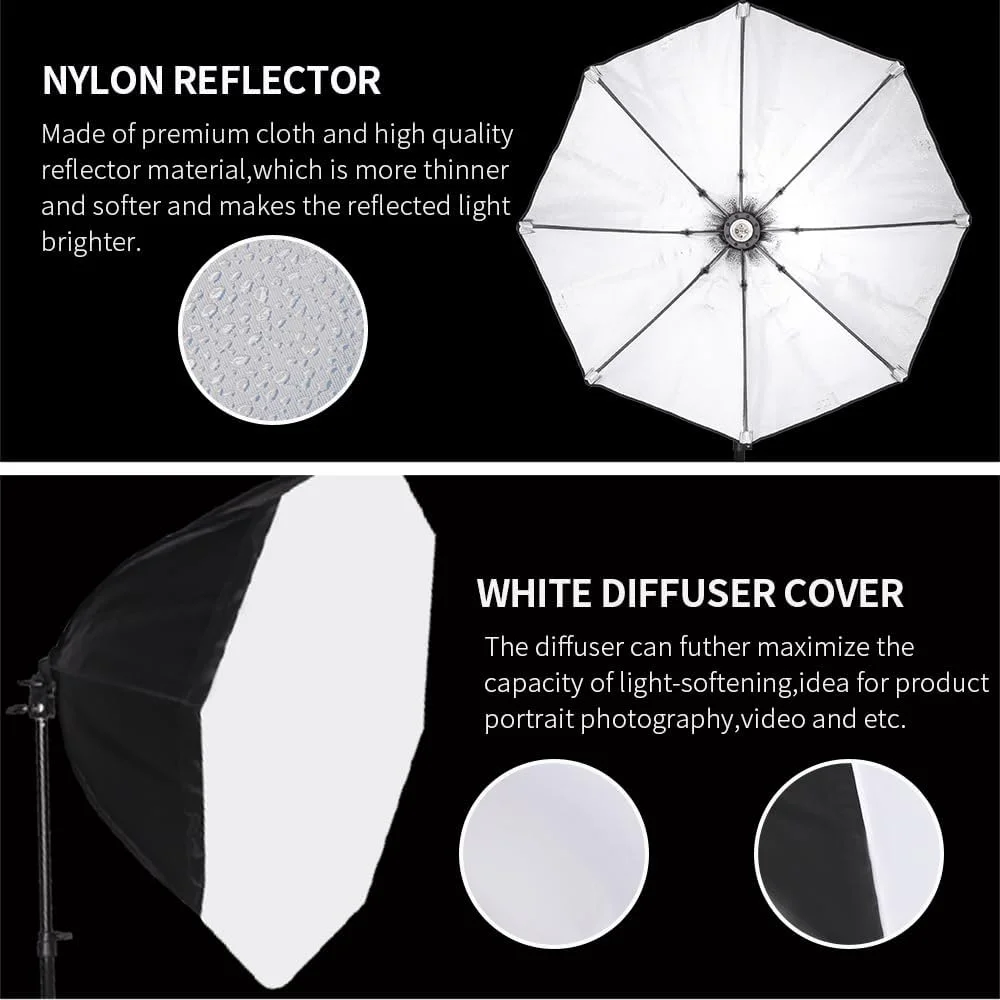 کیت نورپردازی سافت باکس هشت ضلعی، نورپردازی حرفه ای جعبه نرم عکاسی 27.5 اینچی با لامپ های LED کم نور 85 واتی 3000-6500K، تجهیزات نور استودیوی عکس برای پرتره، ضبط ویدیو (2 عدد)