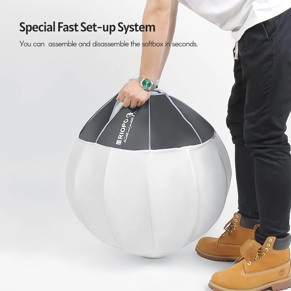 فاوونو KQ65 سافت باکس فانوسی 65 سانتی متری / 26 اینچی کروی تاشو با نصب سریع دهانه بوئنز، مناسب نورپردازی استودیویی عکاسی و فیلمبرداری