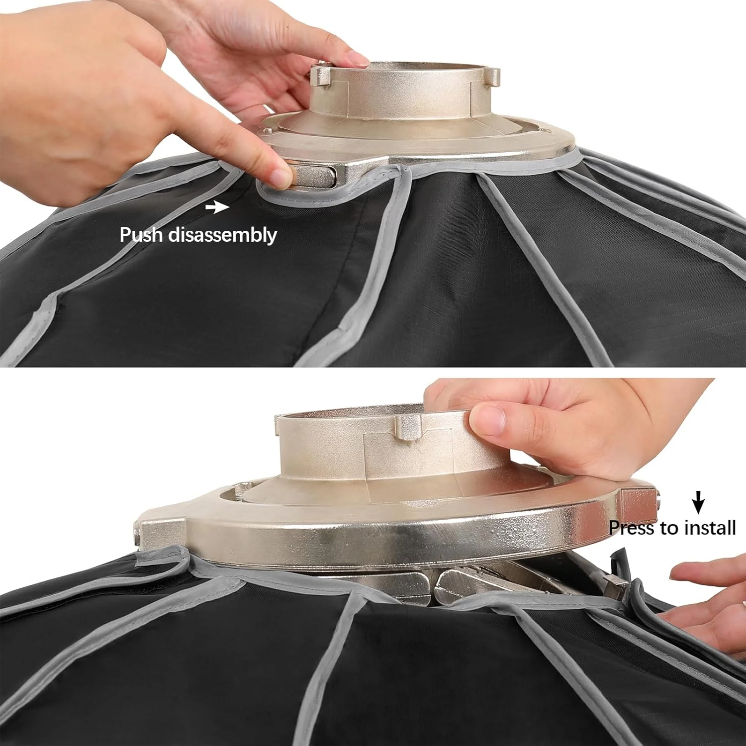 فاوونو سافت باکس پارابولیک 120 سانتی متری با نصب بوون و شبکه لانه زنبوری تاشو برای استودیو عکاسی، پرتره و پخش زنده