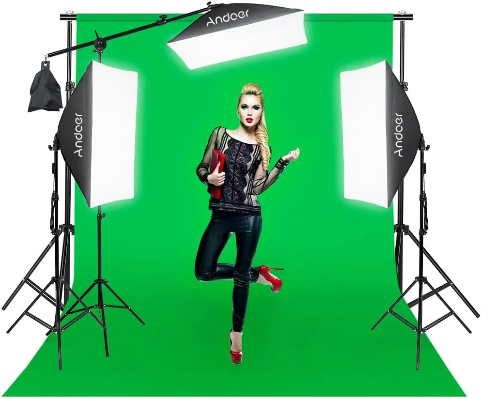 کیت نورپردازی استودیویی حرفه ای Fawoonu شامل سافت باکس 50 * 70 سانتی متر / چتر عکاسی / لامپ های 40 وات / پایه نور 2 متری / پایه پس زمینه / پس زمینه (سفید / سیاه / سبز) / پس زمینه