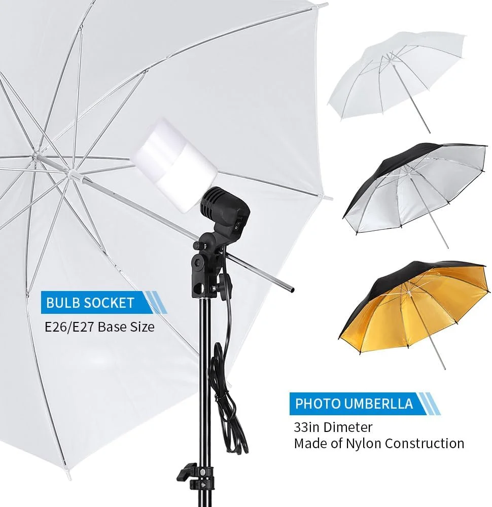 کیت نورپردازی استودیویی حرفه ای Fawoonu شامل سافت باکس 50 * 70 سانتی متر / چتر عکاسی / لامپ های 40 وات / پایه نور 2 متری / پایه پس زمینه / پس زمینه (سفید / سیاه / سبز) / پس زمینه