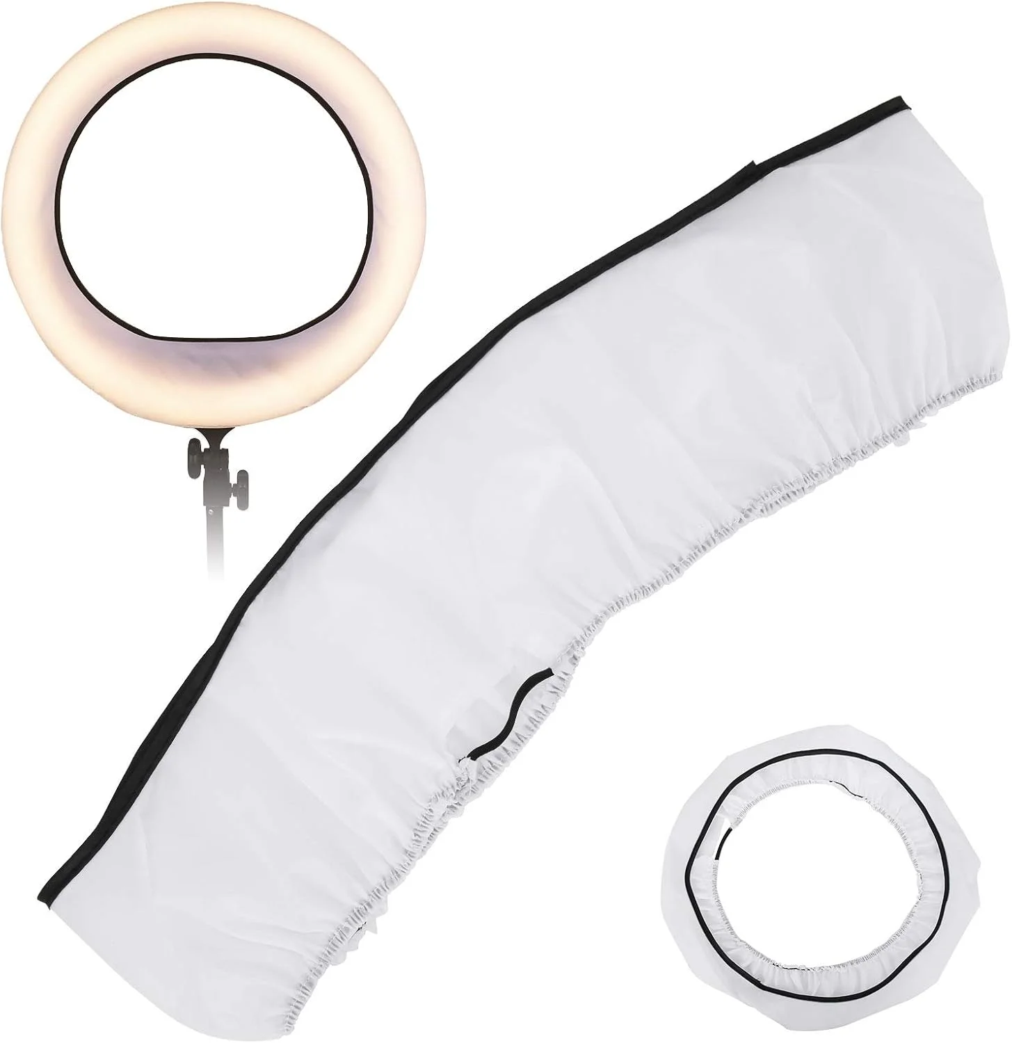 نرم کننده نور رینگی LED جمع شونده، سافت باکس نور ویدئویی عکاسی تاشو سفید 18 اینچ 14 اینچ برای فیلمبرداری، ضبط ویدئو (نرم کننده رینگی 14 اینچی)
