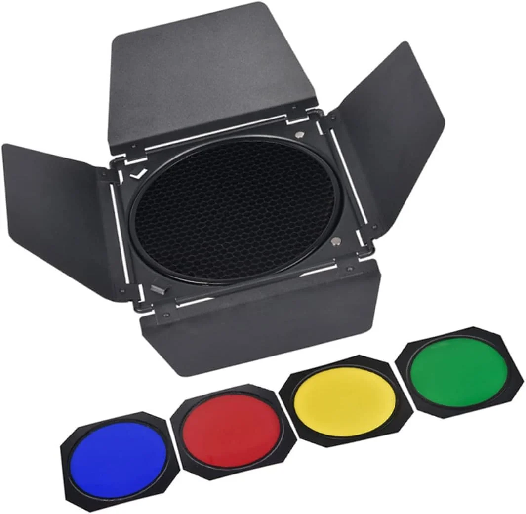 یک ست نور استودیویی چهار پره، لوازم جانبی لامپ عکاسی، روکش نور، کیت نورپردازی دوربین، قطعات لامپ عکاسی، لوازم جانبی نور فلاش