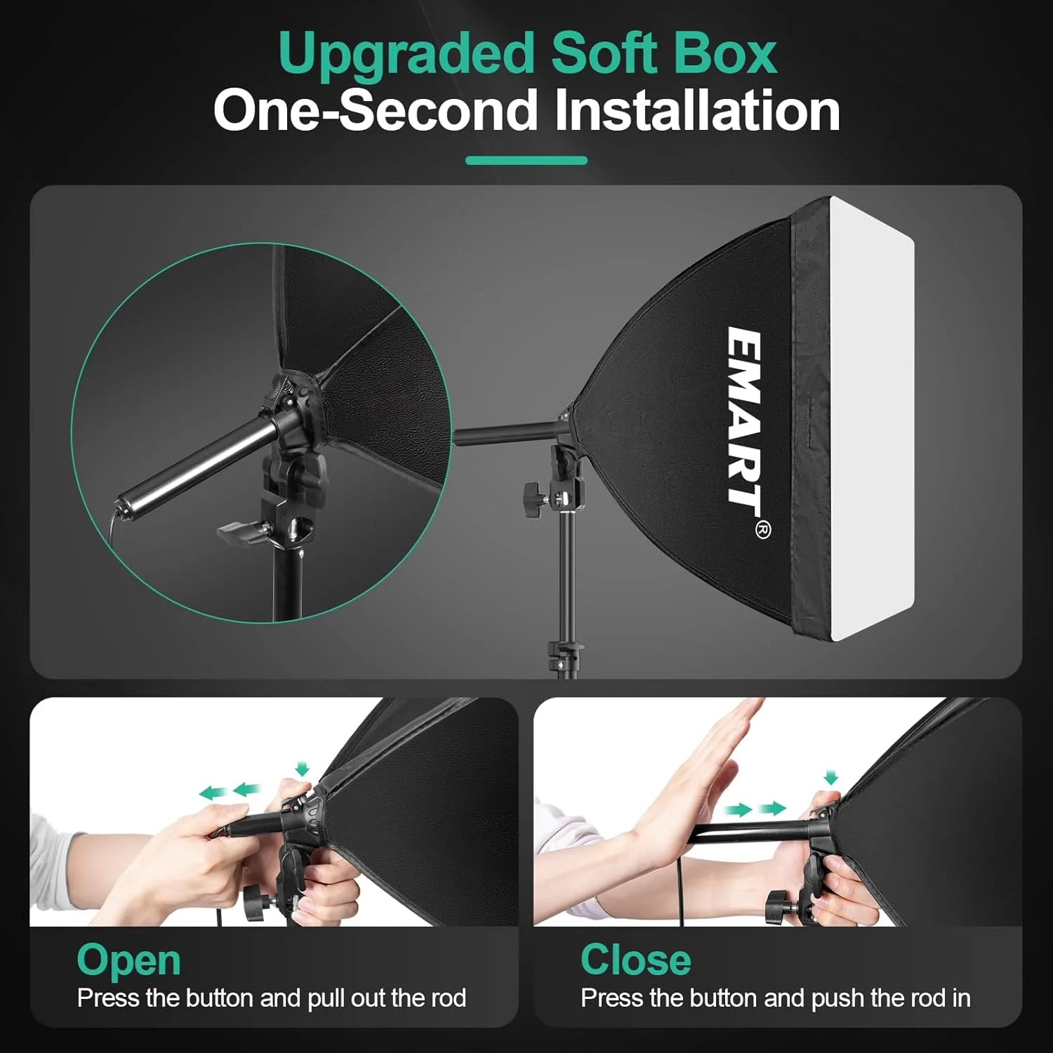 کیت نورپردازی سافت باکس عکاسی EMART، سافت باکس 16"x16" ، لامپ LED 50 وات 3000K-6000K با کنترل از راه دور/برنامه، تجهیزات حرفه ای عکاسی برای نورهای استودیویی، پرتره، ضبط ویدیو (2 عدد)