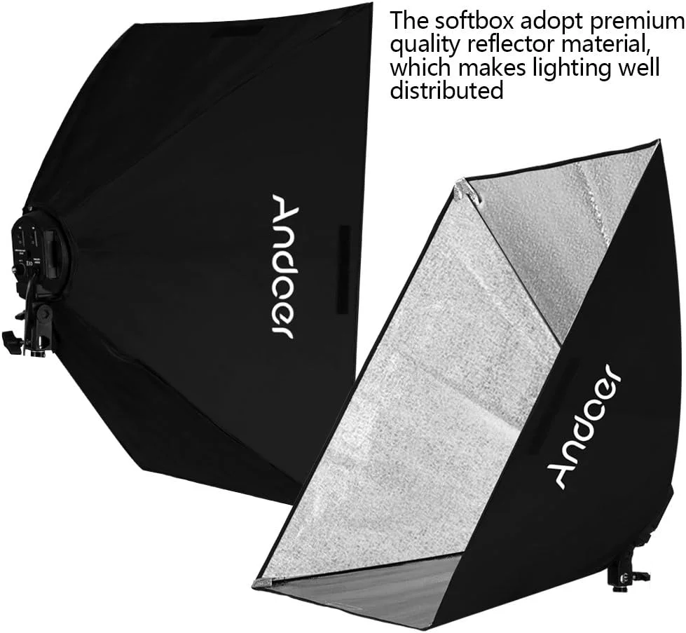 کیت نورپردازی استودیویی Eacam با 2 عدد سافت باکس / 2 عدد سرپیچ 4 در 1 / 8 عدد لامپ 45 وات / 2 عدد پایه نور / 1 عدد کیف حمل دوشاخه UK 220V