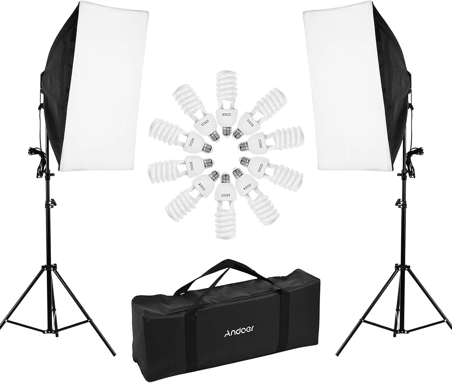 کیت نورپردازی حرفه ای استودیویی Eacam: سافت باکس 50x70 سانتی متر، سرپیچ 4-در-1، لامپ 45 وات 5500K، پایه 2 متری، کیف حمل