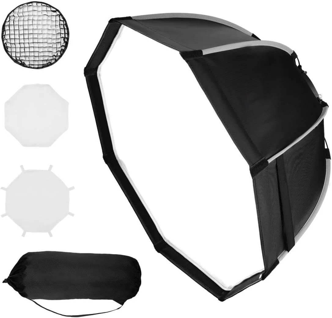 نرم باکس هشت ضلعی تاشو و قابل حمل 90 سانتی متری K&F Concept با مانت بوئنز برای فلاش استودیویی و نورهای LED | سیستم رهاسازی سریع | کیف حمل + گرید (نسل دوم)