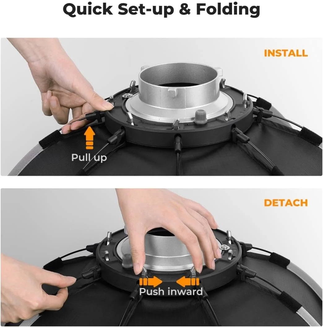 نرم باکس هشت ضلعی تاشو و قابل حمل 90 سانتی متری K&F Concept با مانت بوئنز برای فلاش استودیویی و نورهای LED | سیستم رهاسازی سریع | کیف حمل + گرید (نسل دوم)