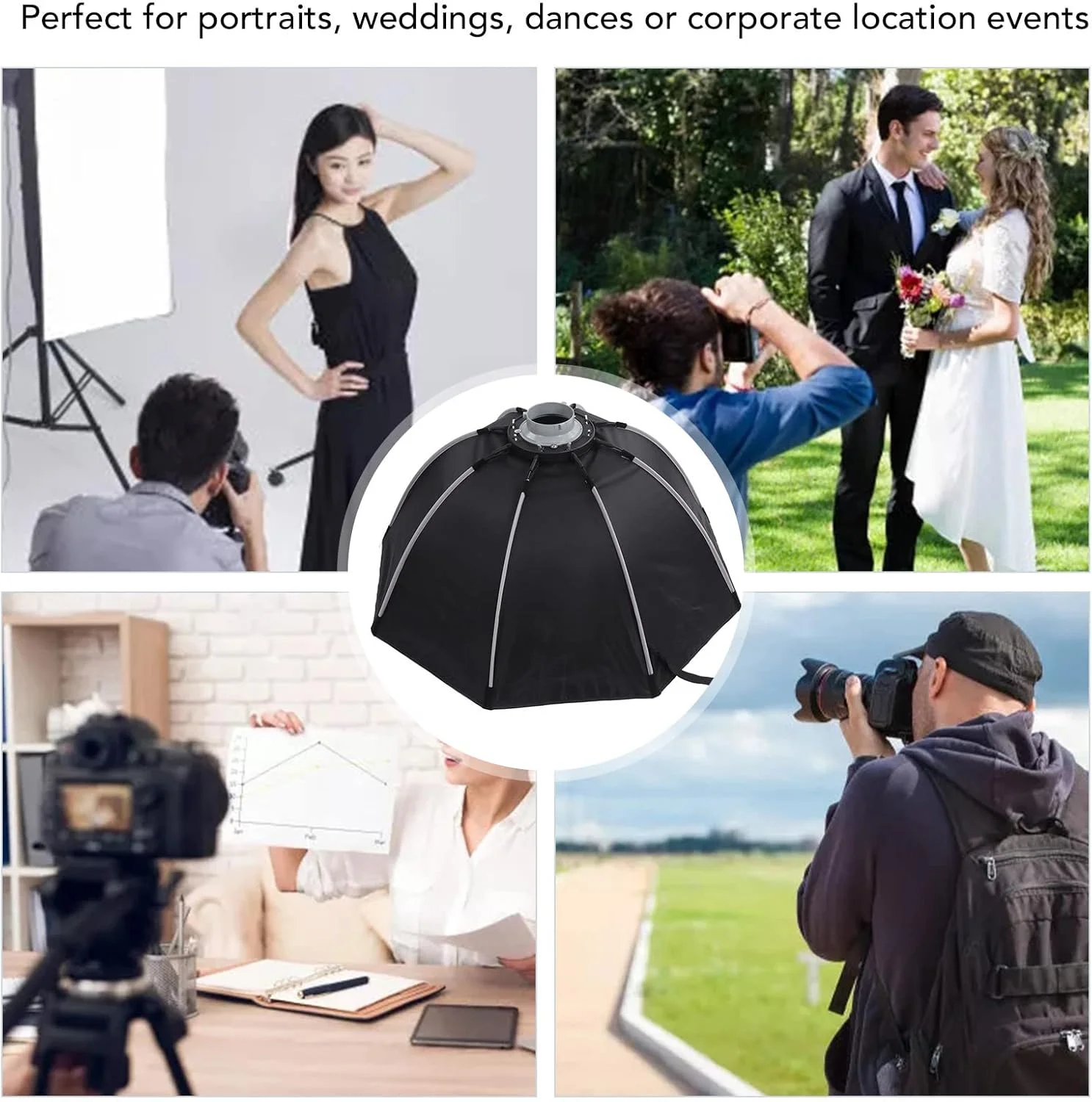 سافت باکس هشت ضلعی، دیفیوزر پارچه ای چتری سافت باکس رفلکتور پوشش بازتابنده نایلون فلزی (90 سانتی متر (K290))