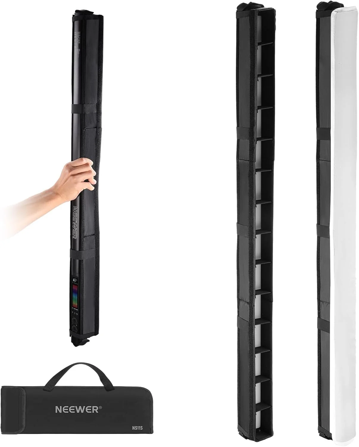 کیت دیفیوزر نور LED نیور برای میله نور LED مدل TL90C RGB، دیفیوزر نوار تیوب نور LED با گرید لانه زنبوری، کیف حمل، بست های لمسی برای عکس، فیلم، پخش زنده، پرتره، عکس های محصول، مدل NS11S