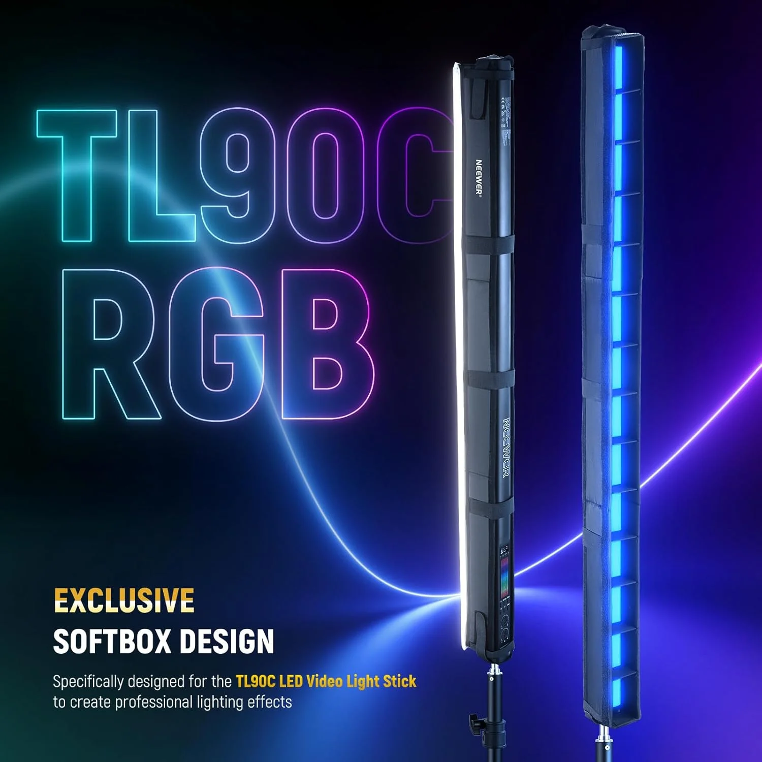 کیت دیفیوزر نور LED نیور برای میله نور LED مدل TL90C RGB، دیفیوزر نوار تیوب نور LED با گرید لانه زنبوری، کیف حمل، بست های لمسی برای عکس، فیلم، پخش زنده، پرتره، عکس های محصول، مدل NS11S