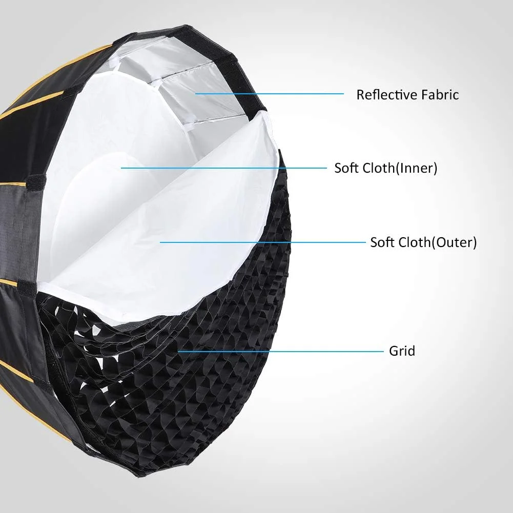 سافت باکس تاشو Denash، سافت باکس چند منظوره عکاسی ساخته شده از پارچه بازتابنده برای عکاسی) (LED-Φ90CM)