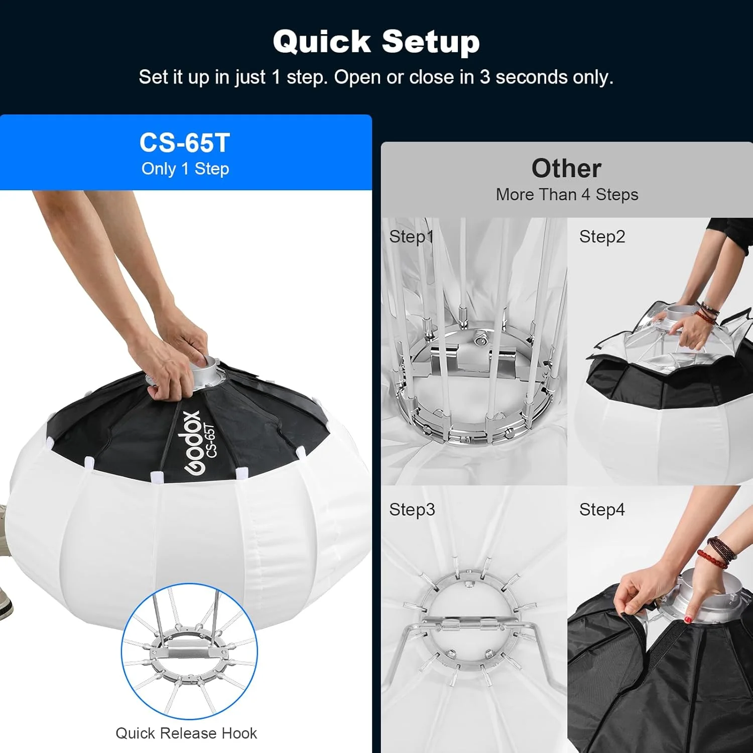 نرم‌باکس فانوسی گودکس CS-65T با قطر 65 سانتی‌متر، انتشار دهنده نور 360 درجه با نصب Bowens، مناسب برای Godox SL60 SK400 SL150 DP400 DP800 SL300 (قطر 65 سانتی‌متر)