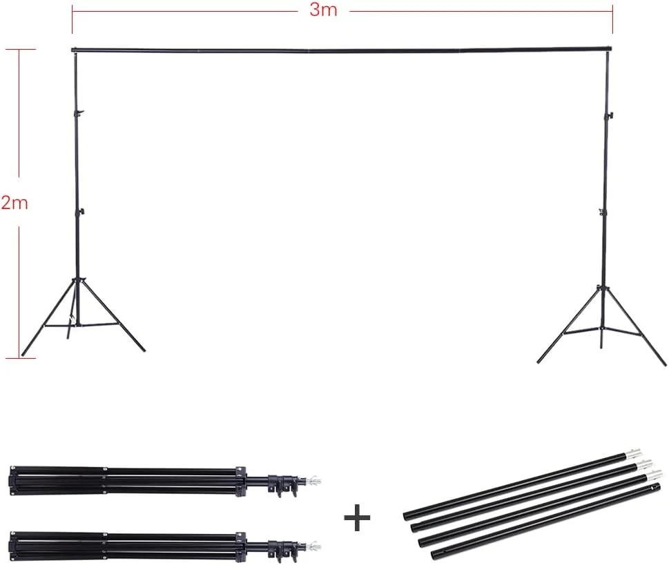 کیت نورپردازی استودیویی شامل 3 عدد سافت باکس 50*70 سانتی متر، 12 عدد لامپ 45 وات، 3 عدد سرپیچ 4 به 1، 3 عدد پایه نور 2 متری، 1 عدد بازوی بوم، پرده پس زمینه 1.6 متری * 3 متری مشکی، سفید و سبز، 1 عدد پایه پرده پس زمینه 2 متری * 3 متری، 3 عدد گیره