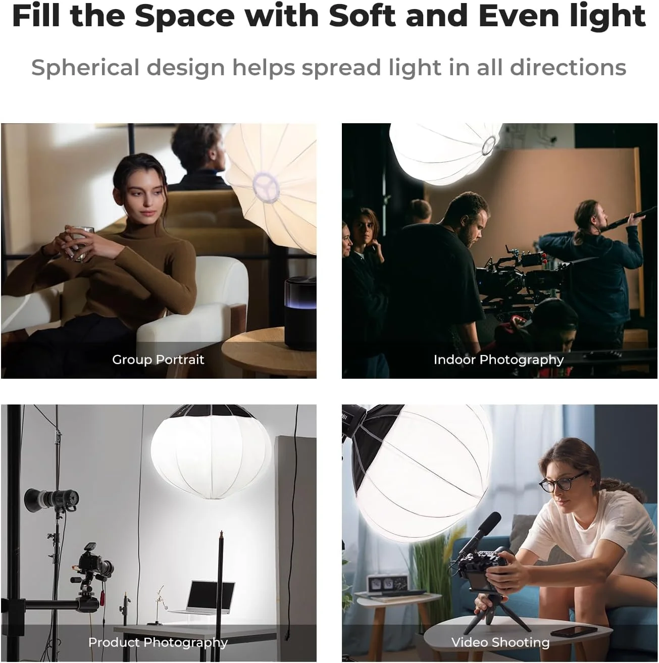 K&F Concept سافت باکس فانوسی 85 سانتی‌متری با مانت بوئنز، سافت باکس 360 درجه همه‌جانبه با باز شدن آسان، نور یکنواخت و پخش‌شده برای جلوه‌های سینمایی