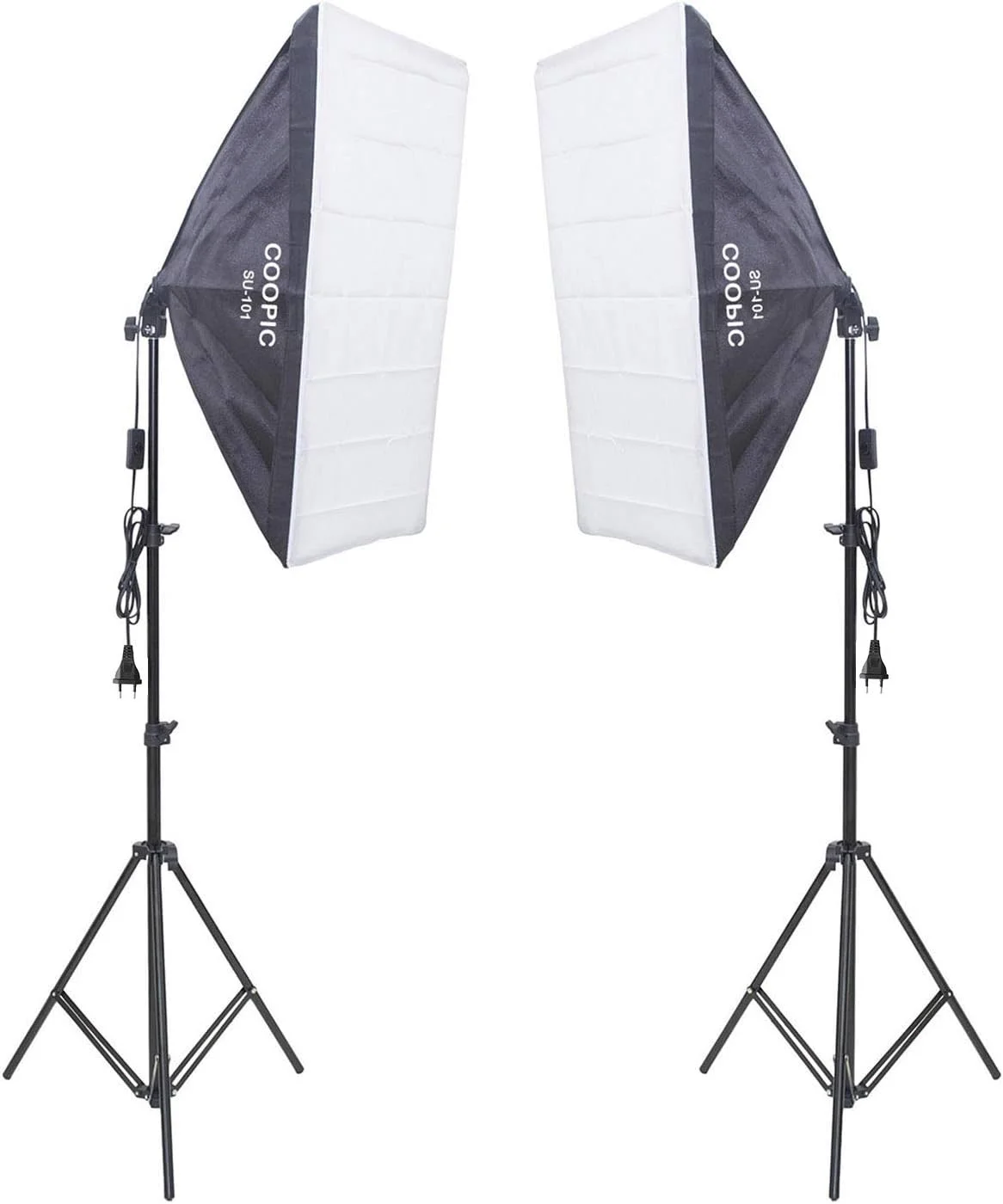 کیت نورپردازی سافت باکس مستطیلی مداوم SU-101: (2) سافت باکس 50x70 سانتی متر، (2) پایه نور، (2) لامپ 135 وات برای مجموعه تجهیزات استودیوی عکس