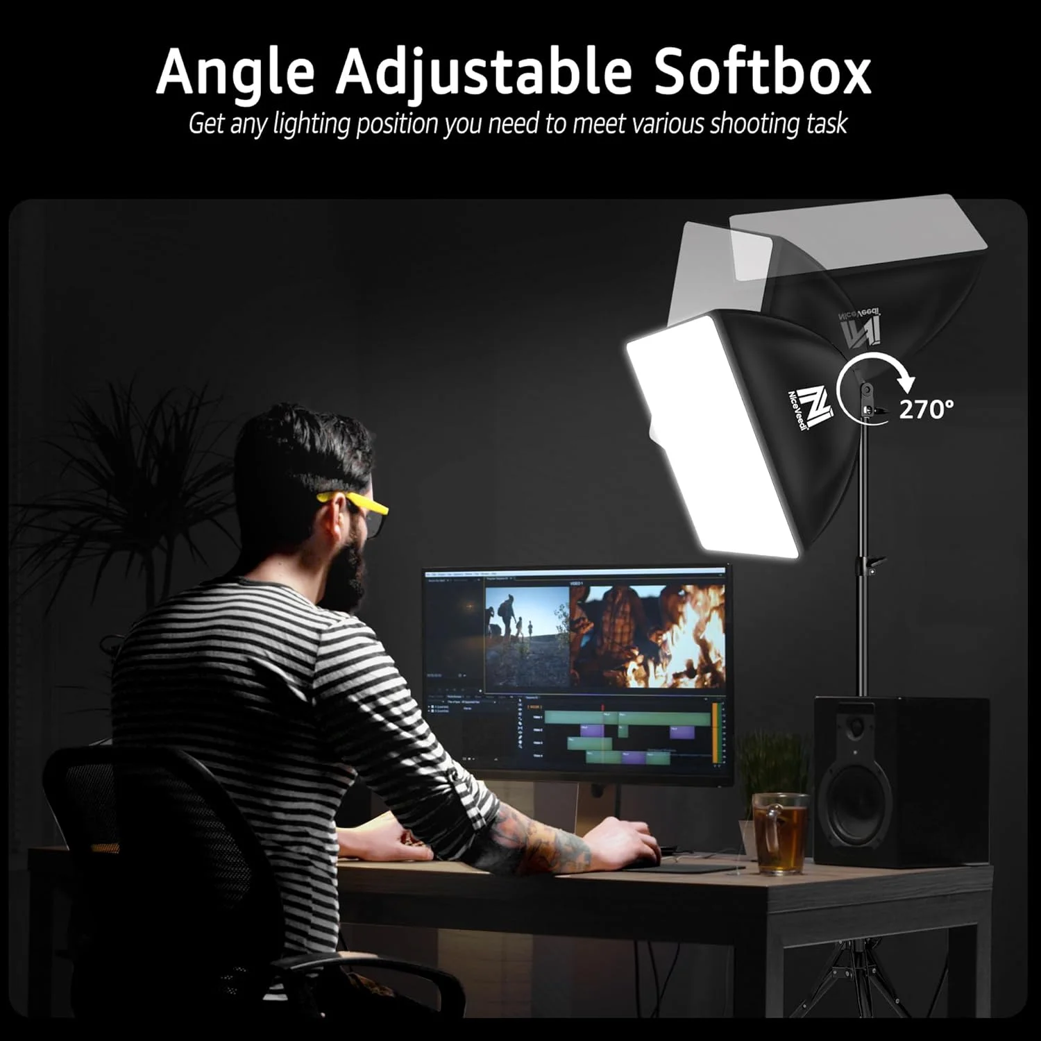 ست سافت باکس استودیو عکاسی، سافت باکس ال ای دی 40x40 سانتی متر، با لامپ 50 وات/5400 کلوین، سه پایه 160 سانتی متری و کیف حمل، نورپردازی مداوم برای عکاسی/یوتیوب/پخش زنده/پرتره دوربین (1 بسته)