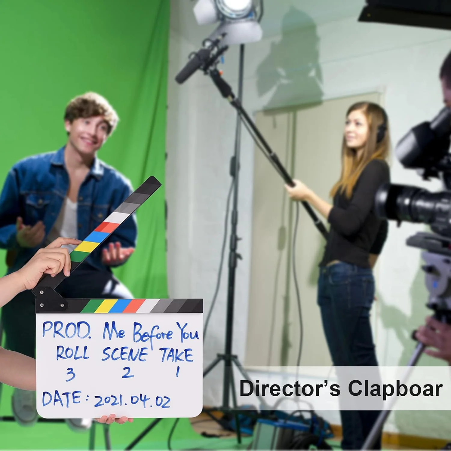 تخته کلاکت فیلم، 30 * 24 سانتی متر، تخته کلاکت فیلمبرداری اکریلیک، صحنه اکشن برش، تخته خالی با قابلیت نوشتن و پاک کردن آسان با چوب های چند رنگ