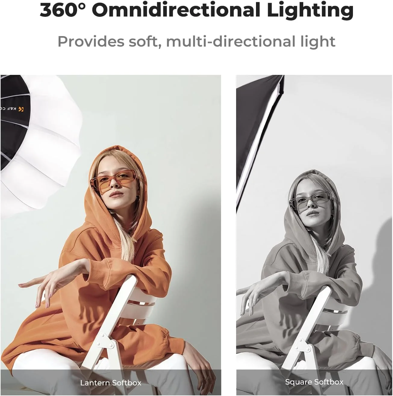 نرم‌باکس فانوسی K&F Concept با مانت بوئنز، 65 سانتی‌متر، نور یکنواخت و پخش‌شده 360 درجه برای جلوه‌های سینمایی