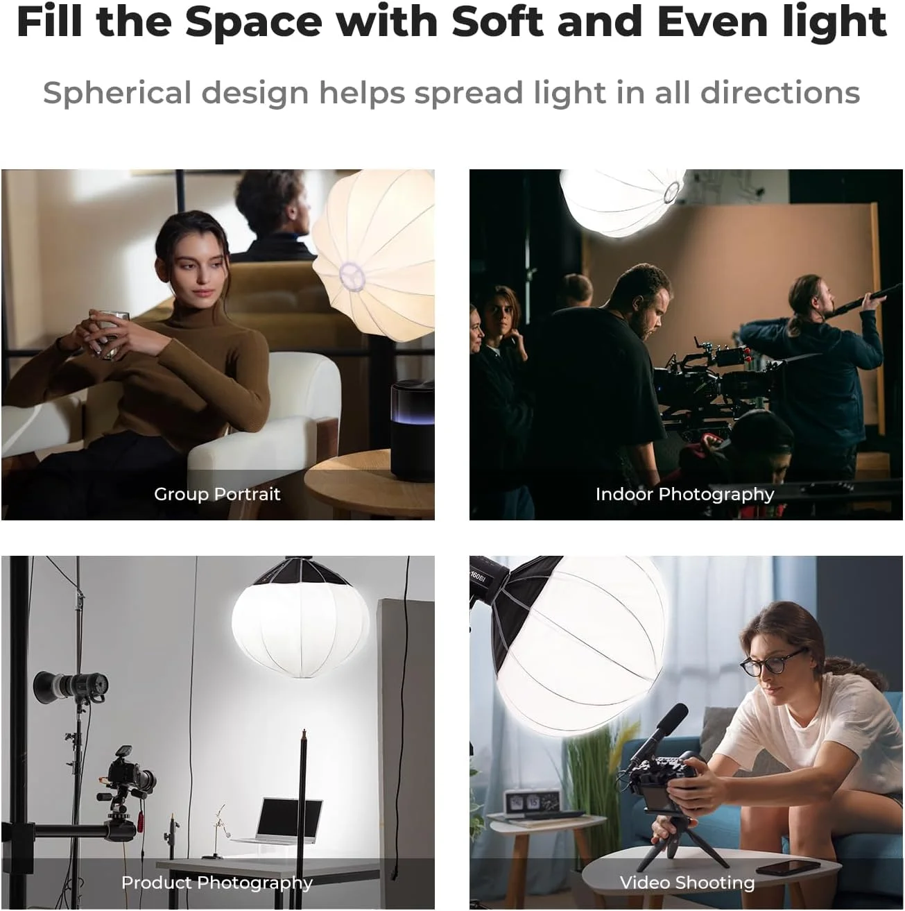 نرم‌باکس فانوسی K&F Concept با مانت بوئنز، 65 سانتی‌متر، نور یکنواخت و پخش‌شده 360 درجه برای جلوه‌های سینمایی