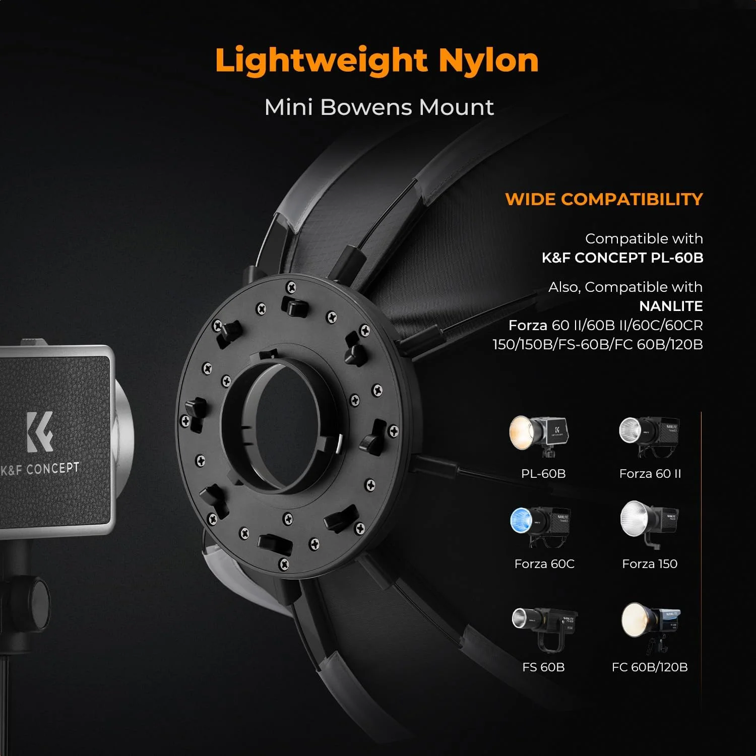 نرم باکس هشت ضلعی کوچک 40 سانتی متری K&F Concept، با قابلیت رهاسازی سریع، سازگار با نورهای ویدئویی COB