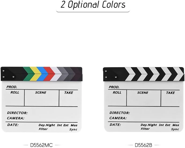 تخته کلاکت فیلمبرداری با قابلیت نوشتن و پاک کردن، تخته صحنه فیلم، سریال و اکشن، همراه با قلم ماژیک، چوب سیاه/سفید، سفید