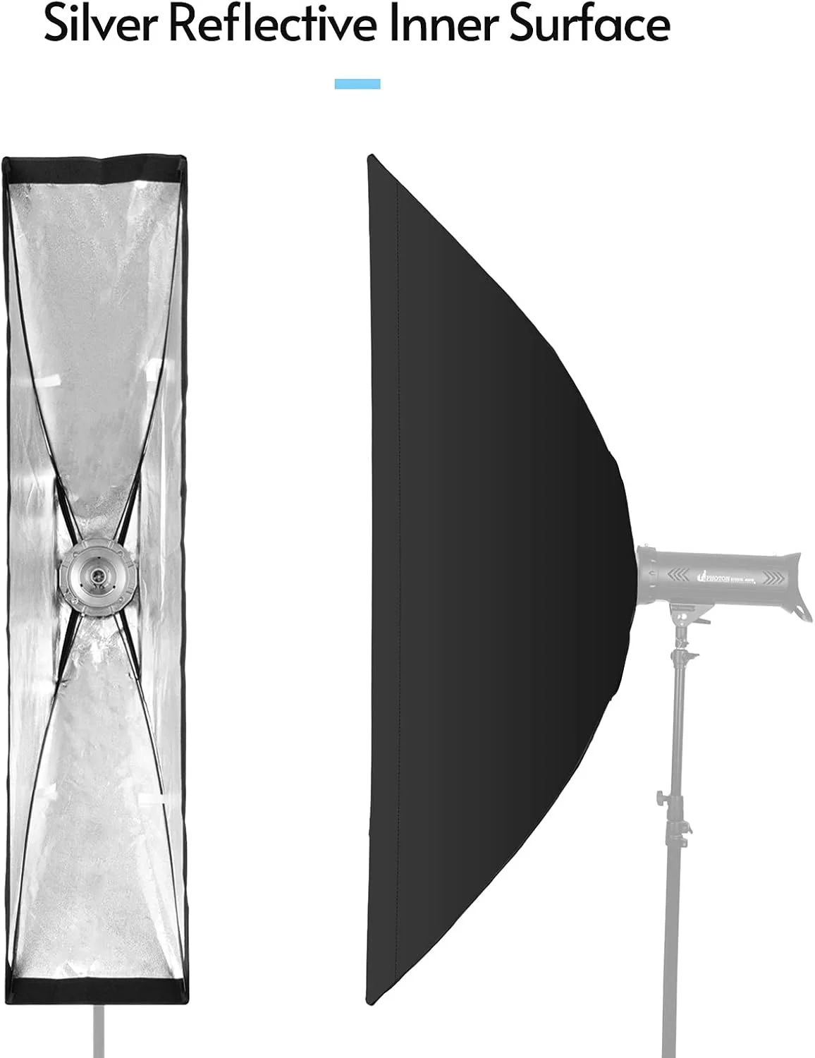 سافت باکس نواری قابل حمل 35 * 160 سانتی متر با مانت بوئنز، دارای شبکه لانه زنبوری جداشدنی و کیف حمل برای نورهای استودیویی، نور ویدئویی، عکاسی پرتره و عکاسی محصول