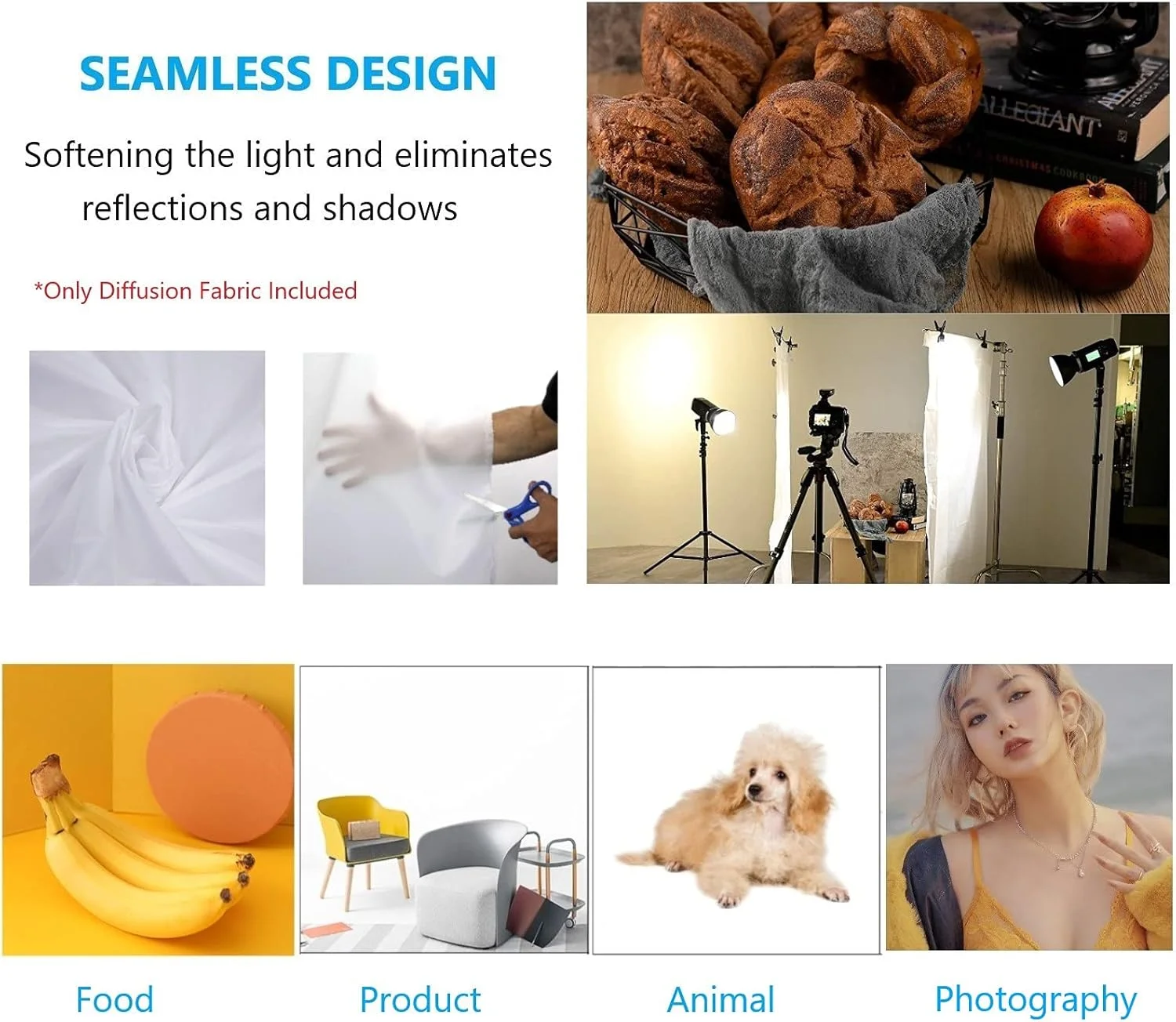 پارچه دیفیوزر نورپردازی عکاسی 6x1.5 متری، پارچه ابریشمی نایلونی سفید بدون درز برای استودیوی عکس، نور ویدئو، سافت باکس، چادر نور، پنل بازتابنده