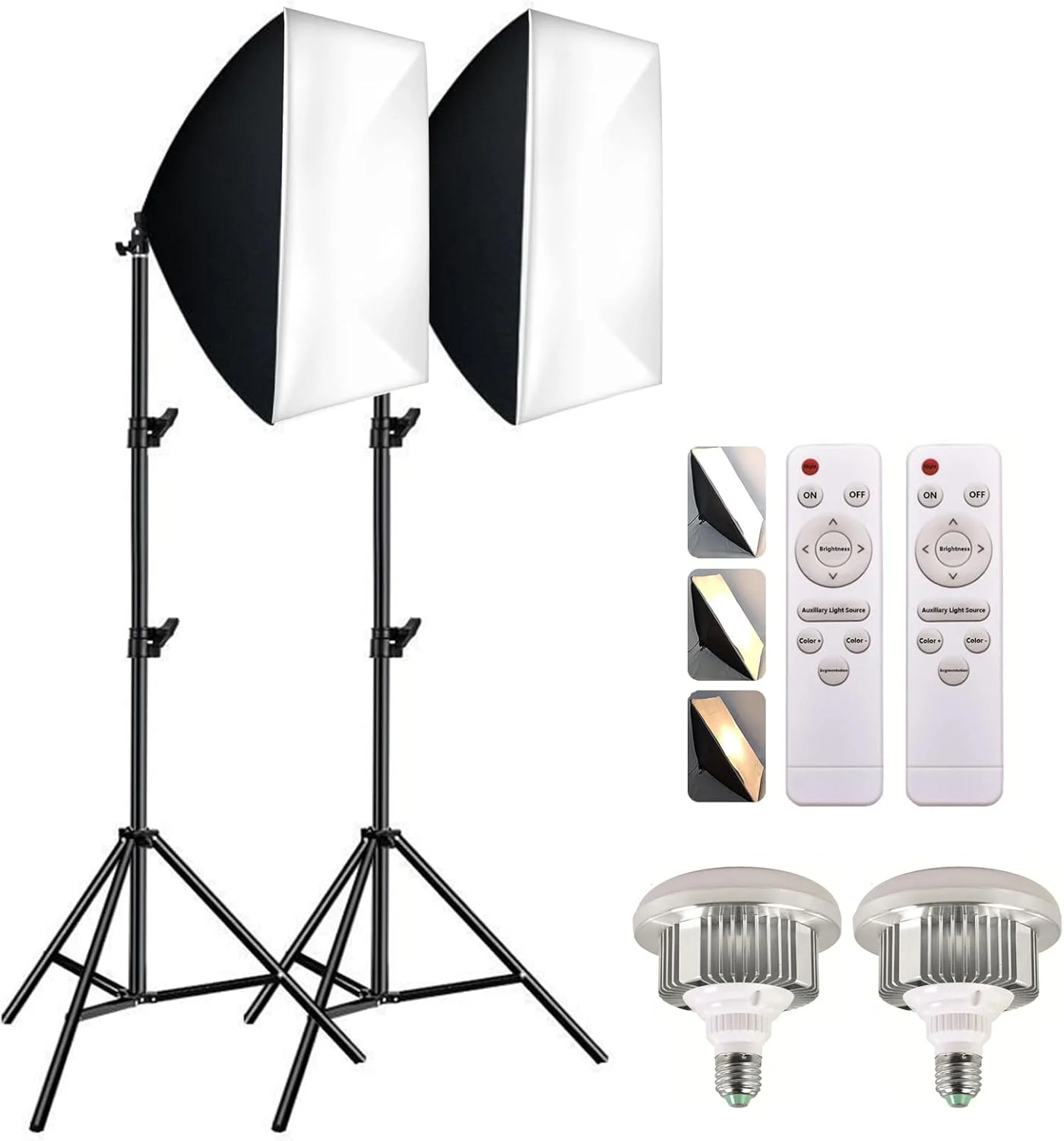 کیت نورپردازی سافت باکس Beauenty، 2 عدد لامپ LED 400 واتی 50x70 سانتی‌متری، کیت نور ویدئویی 2 عددی با 2 سوکت E27، 2 پایه قابل تنظیم، 2 ریموت و کیف، تجهیزات نور استودیویی عکس برای یوتیوب