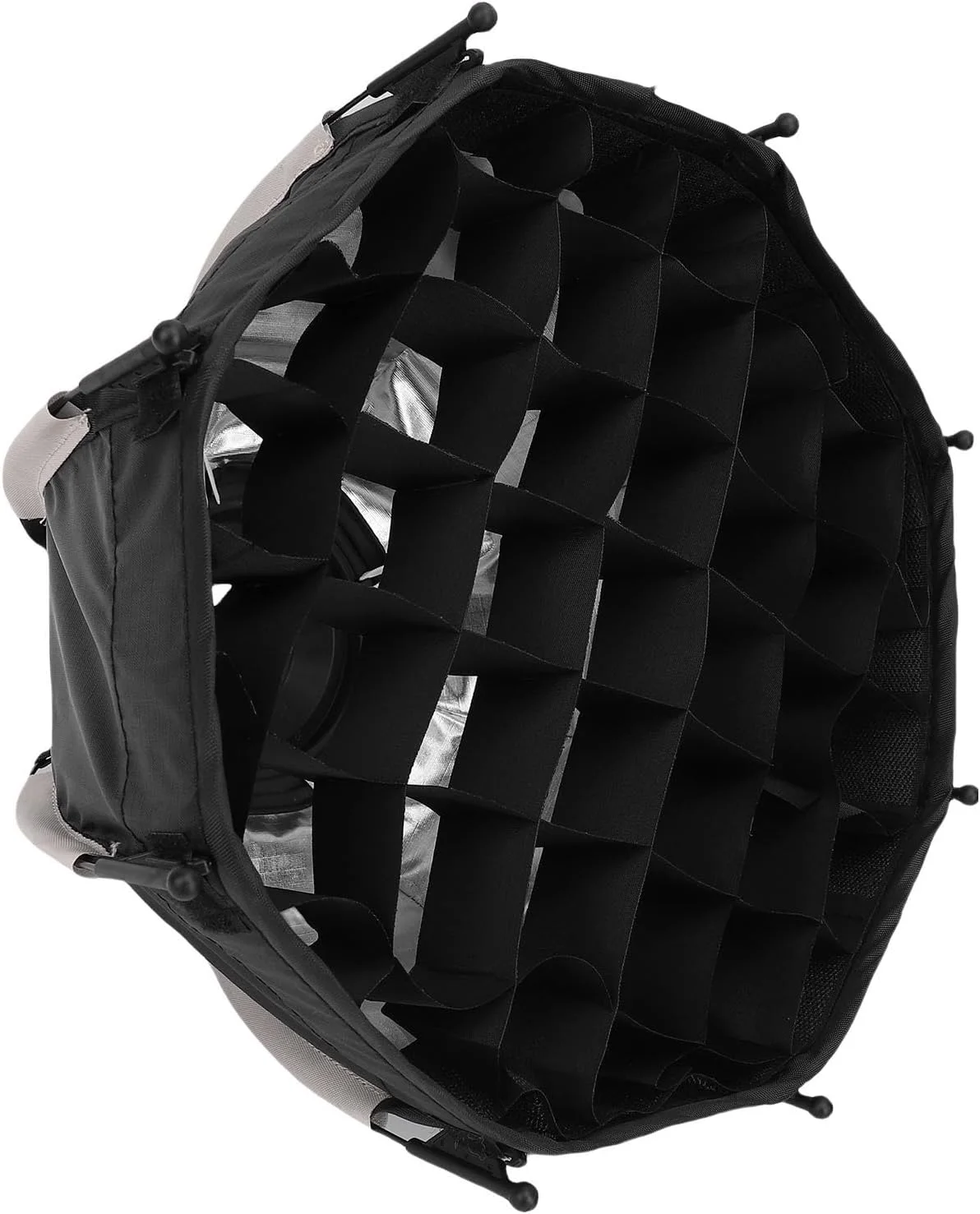 سافت باکس هشت ضلعی، سافت باکس پارابولیک 24x29 سانتی متری با پارچه پخش کننده نور و گرید جداشدنی برای چراغ های LED کوچک