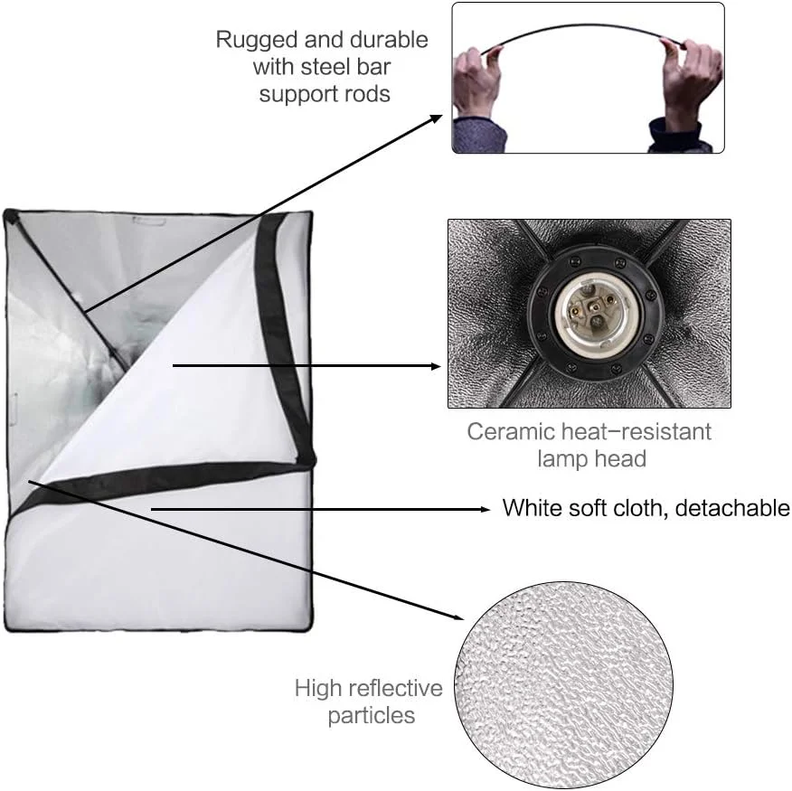 کیت نورپردازی سافت باکس 50x70 سانتیمتری مناسب عکاسی، سیستم نور حرفهای با لامپهای عکاسی E27، تجهیزات استودیوی عکس (بدون لامپ) کیت نورپردازی سافت باکس 50x70 سانتیمتری مناسب عکاسی، سیستم نور حرفهای با لامپهای عکاسی E27، تجهیزات استودیوی عکس (بدون لامپ)