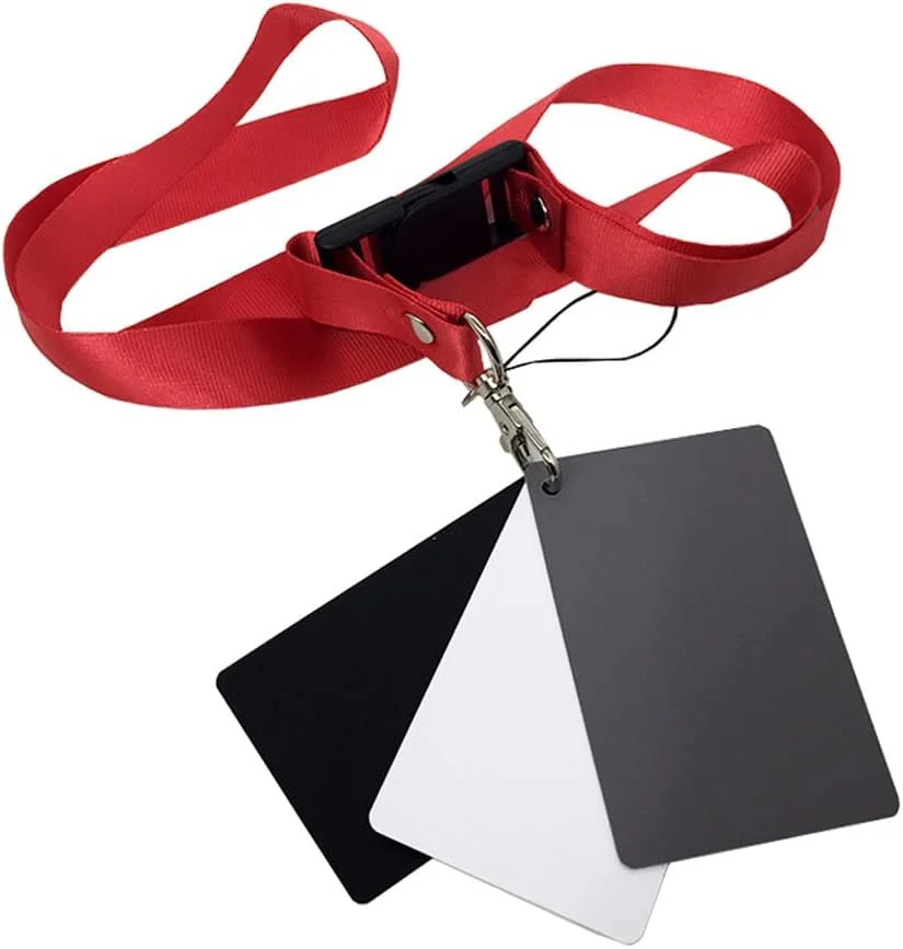 کارت های تراز رنگ خاکستری 18% سفید مشکی ANEY، کارت خاکستری دیجیتال با بند گردنی، کارت تراز سفیدی دوربین DSLR، لوازم جانبی عکاسی