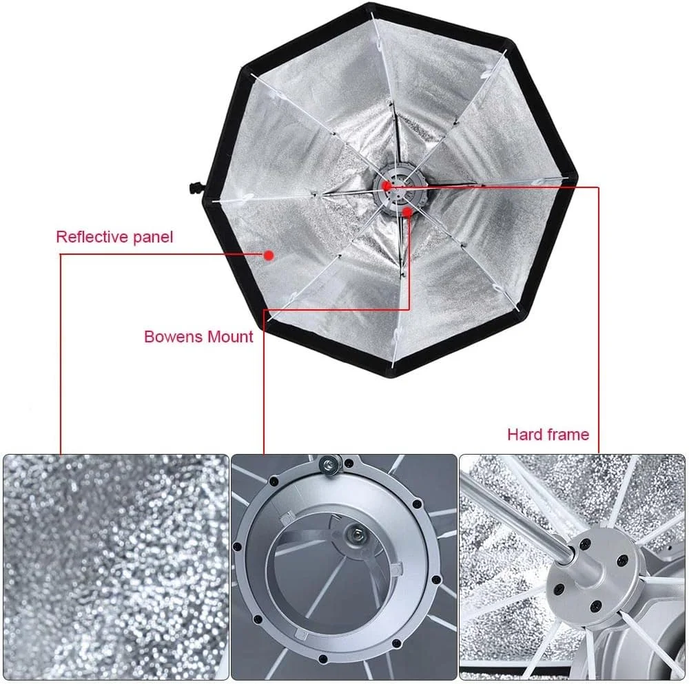 ANE SB-UE، سافت باکس چتری هشت ضلعی قابل حمل 80 سانتی متری با مانت بوئنز برای اسپیدلایت