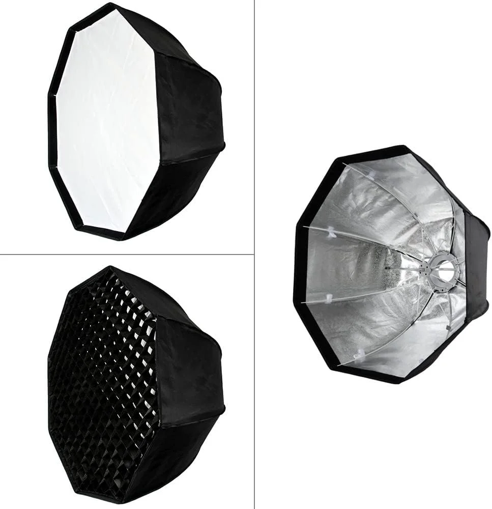 ANEY SB-UE، سافت باکس چتری هشت ضلعی قابل حمل 80 سانتی متری با گرید لانه زنبوری و مانت بوئنز برای اسپیدلایت