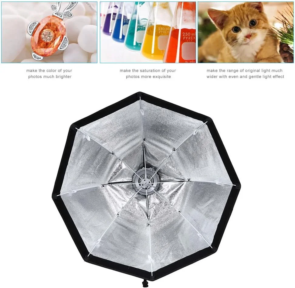 ANEY SB-UE، سافت باکس چتری هشت ضلعی قابل حمل 80 سانتی متری با گرید لانه زنبوری و مانت بوئنز برای اسپیدلایت