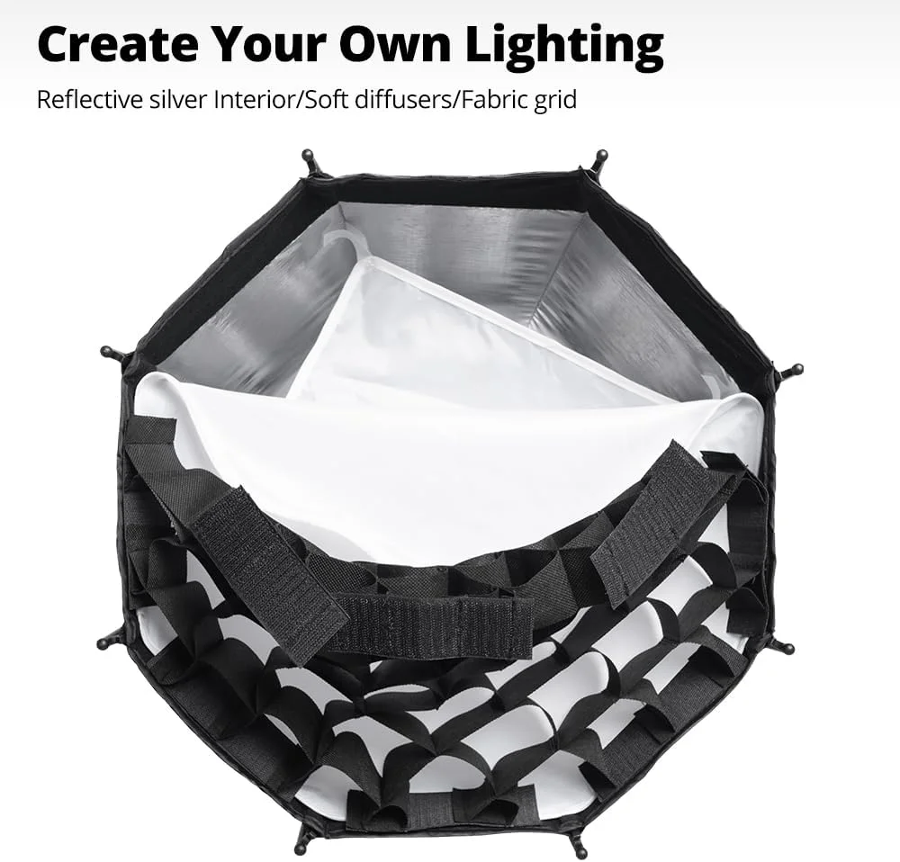 سافت باکس مینی 45 سانتی متری AMBITFUL با مانت بوئنز، جمع شدن و نصب سریع به همراه دیفیوزر، گرید لانه زنبوری و کیف (PS45)