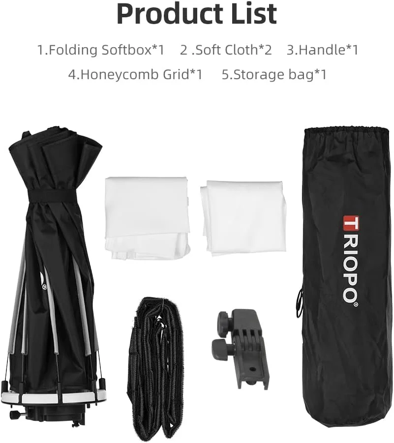 AMBITFUL KX65 سافت باکس هشت ضلعی قابل حمل 65 سانتی متری به همراه گرید لانه زنبوری، سازگار با فلاش های گرد Godox V1 AD200 AD200Pro AD100PRO