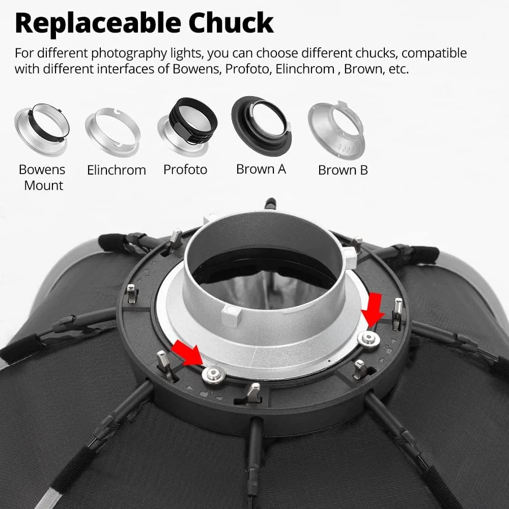 سافت باکس نصب سریع AMBITFUL با مانت بوئنز + شبکه لانه زنبوری برای استودیوی عکاسی در فضای باز (هشت ضلعی 90 سانتی متری)